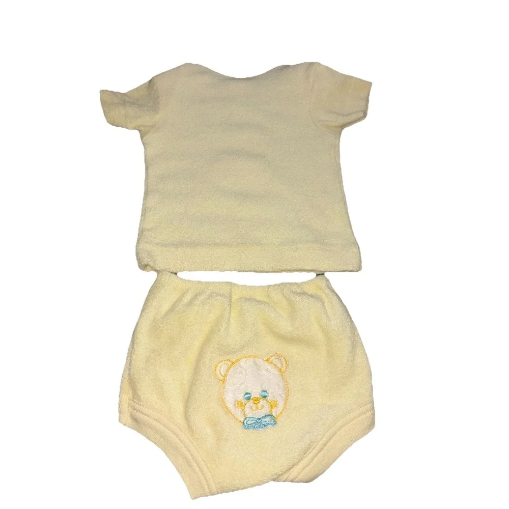 Vtg 1980s Carters Terry Cloth Baby Set 9 Months Made in USA Yellow Teddy Bear